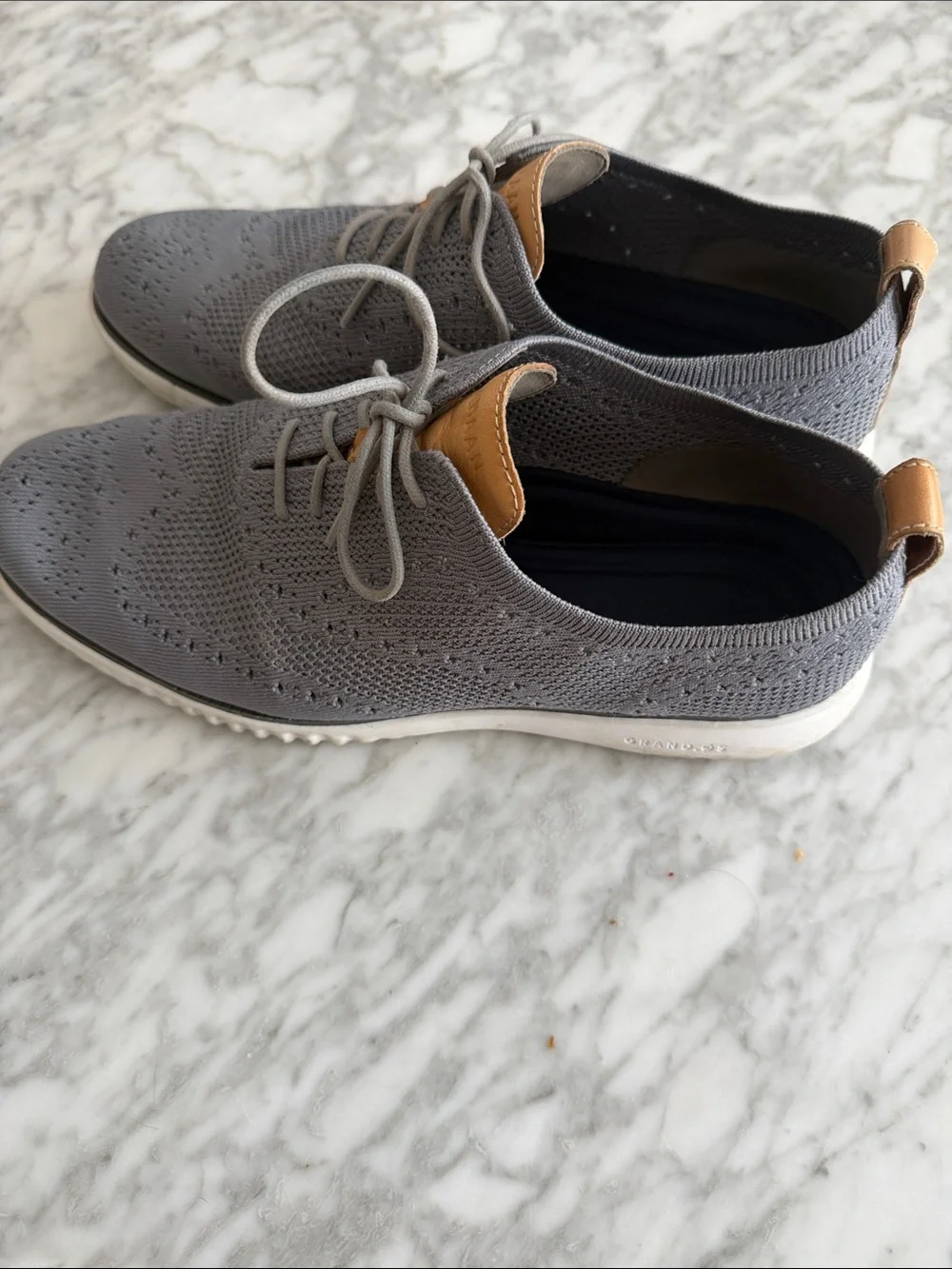 Cole Haan Grey Knit Lace-Up Oxfords with Tan Accents